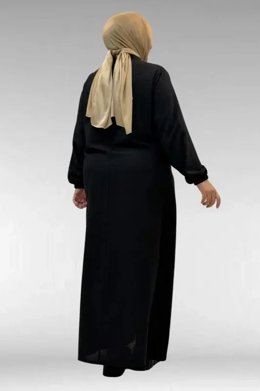 42010 Plus Size Linen Airobin Buttoned Dress-Black - 4