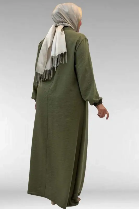 42010 Plus Size Linen Airobin Dress with Chain Detail - Khaki - 3