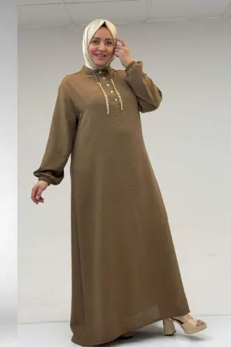 42010 Plus Size Linen Airobin Dress with Chain Detail - Mink - 1