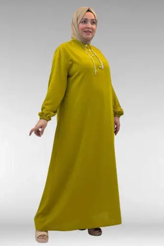 42010 Plus Size Linen Airobin Dress with Chain Detail - Oil Green - 1