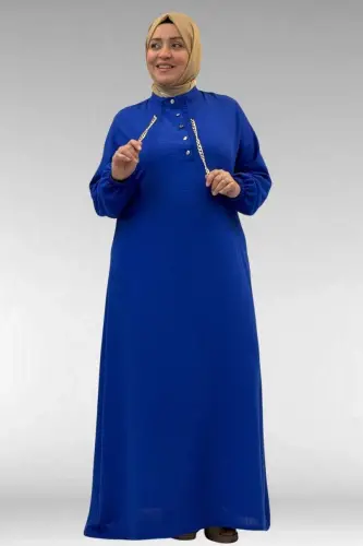 42010 Plus Size Linen Airobin Dress with Chain Detail - Sax Blue - 1