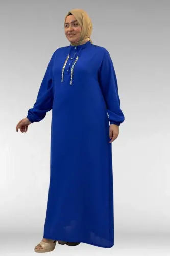 42010 Plus Size Linen Airobin Dress with Chain Detail - Sax Blue - 3