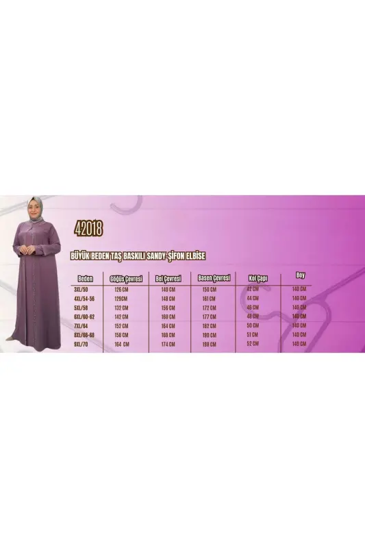 42018 Katta o'lchamli tosh bosma Sandy-Shifon ko'ylak - Binafsha - MOR-229399 - 3