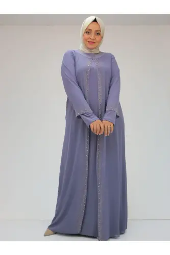 42018 Plus Size Stone Printed Sandy-Chiffon Dress - Purple - MOR-229399 - 6