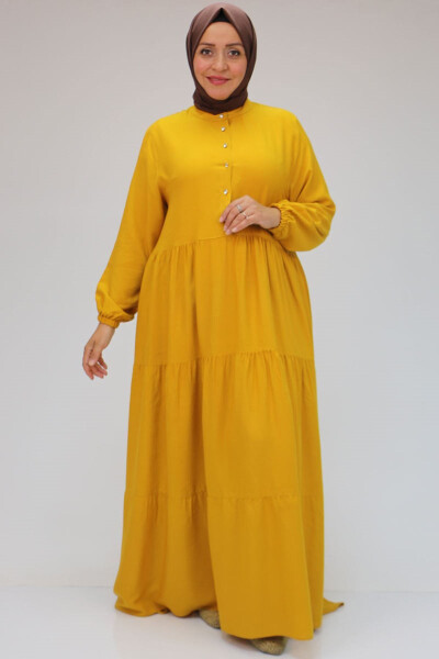 42025 Plus Size Half-Pleated Woven Viscose Dress - Yellow - 13