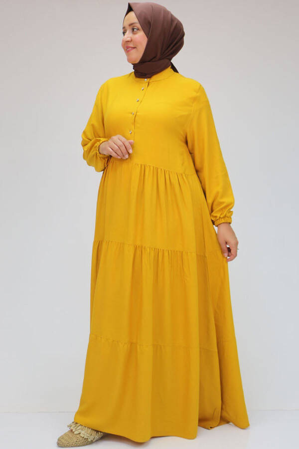 42025 Plus Size Half-Pleated Woven Viscose Dress - Yellow - 15