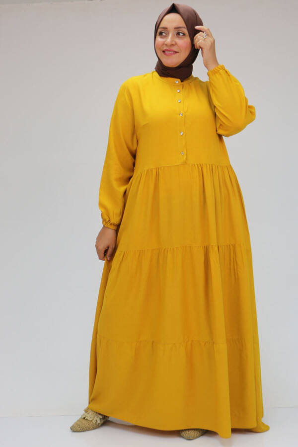 42025 Plus Size Half-Pleated Woven Viscose Dress - Yellow - 16