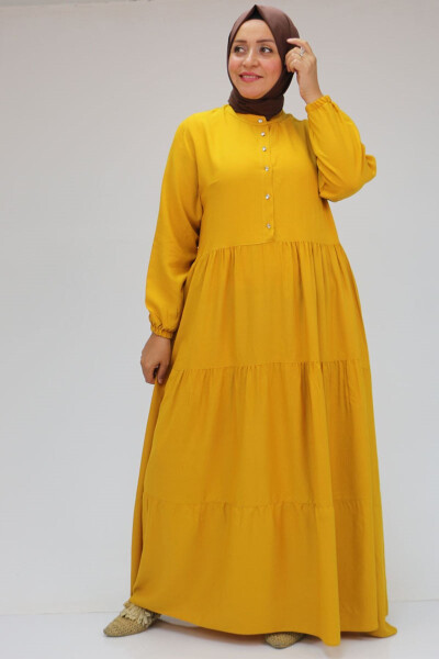 42025 Plus Size Half-Pleated Woven Viscose Dress - Yellow - 5