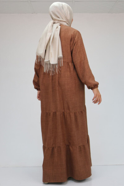 42026 Plus Size Fringed Collar Linen Dress - Milky Coffee - 14