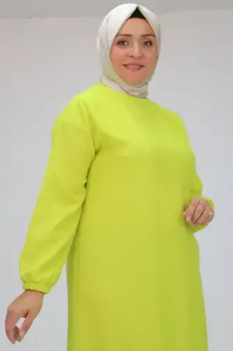 42027 Katta-katta yubka uslubidagi xalatli zig'ir libos - zaytun yashil - Modazone (1)