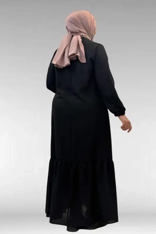 42027 Plus Size Linen Dress with Ruched Skirt - Black - 3