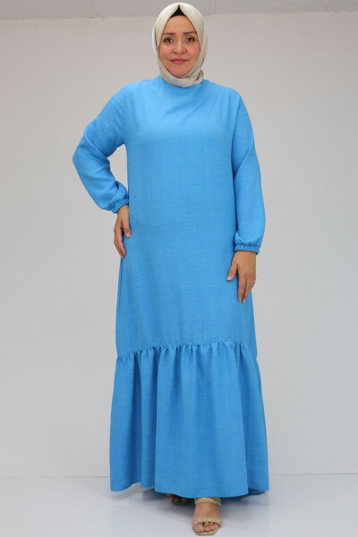 42027 Plus Size Skirt Pleated Linen Dress - Blue - 11