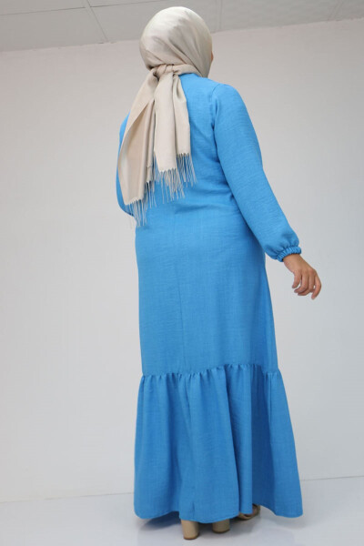 42027 Plus Size Skirt Pleated Linen Dress - Blue - 15