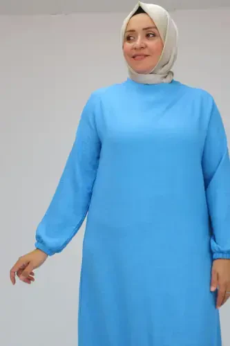 42027 Plus Size Skirt Pleated Linen Dress - Blue - ESLINA (1)