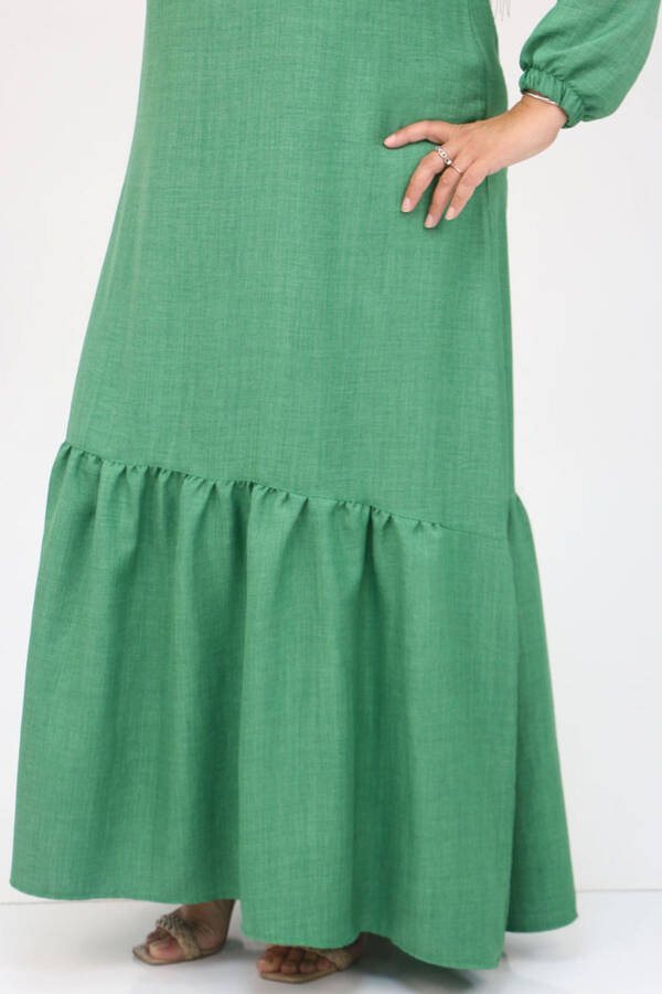 42027 Plus Size Skirt Pleated Linen Dress - Khaki - 14