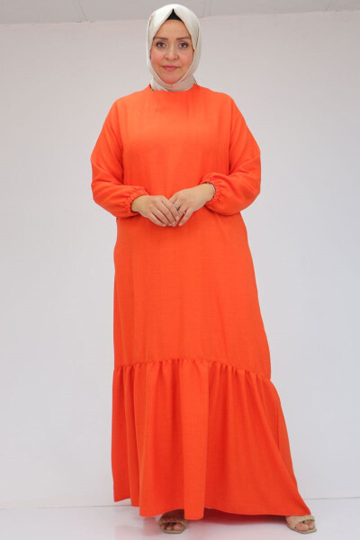 42027 Plus Size Skirt Pleated Linen Dress - Terracotta - 11