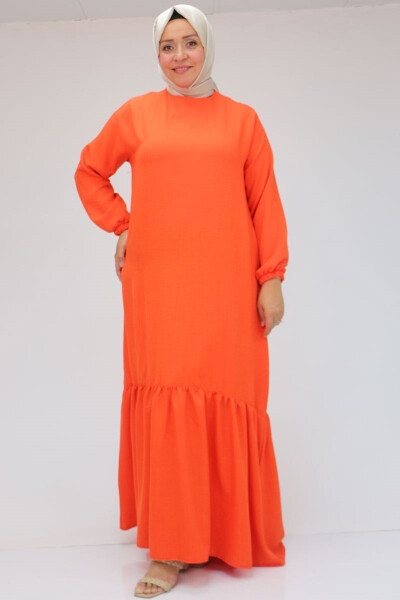 42027 Plus Size Skirt Pleated Linen Dress - Terracotta - 12