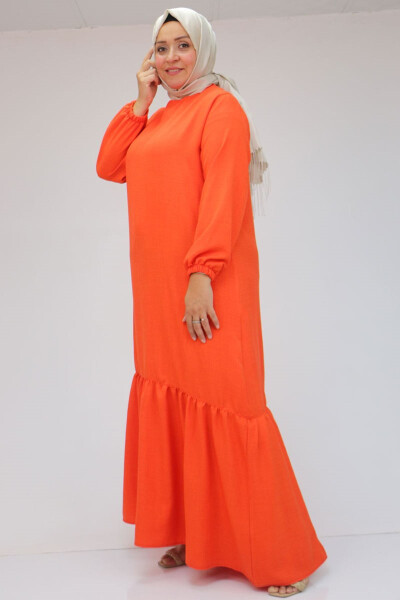 42027 Plus Size Skirt Pleated Linen Dress - Terracotta - 13