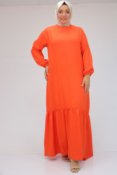 42027 Plus Size Skirt Pleated Linen Dress - Terracotta - 14