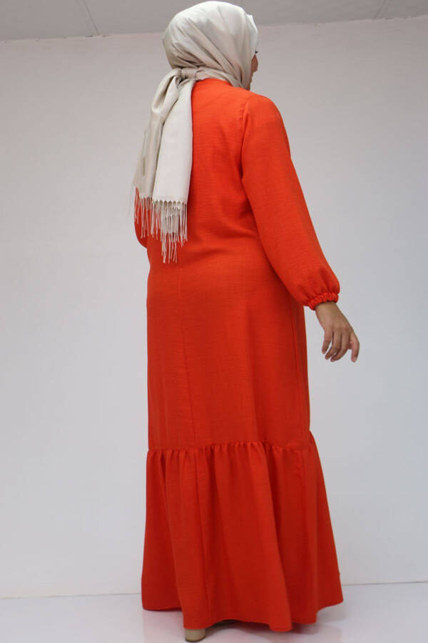 42027 Plus Size Skirt Pleated Linen Dress - Terracotta - 15