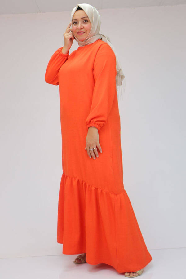 42027 Plus Size Skirt Pleated Linen Dress - Terracotta - 8