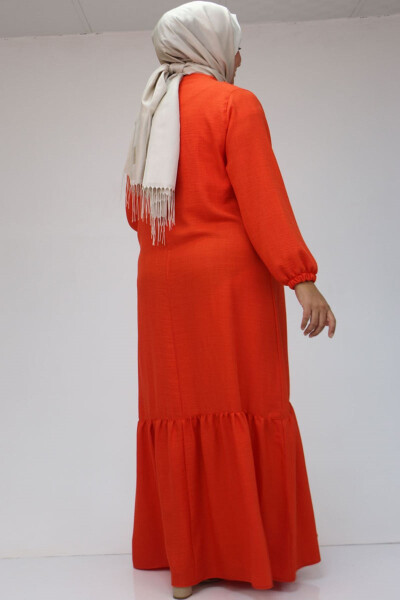 42027 Plus Size Skirt Pleated Linen Dress - Terracotta - 10