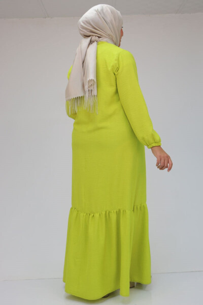 42027 Plus Size Skirt-Style Ruched Linen Dress - Olive Green - 13