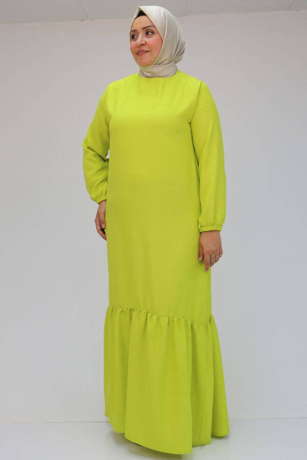 42027 Plus Size Skirt-Style Ruched Linen Dress - Olive Green - 14