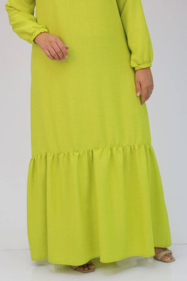 42027 Plus Size Skirt-Style Ruched Linen Dress - Olive Green - 15