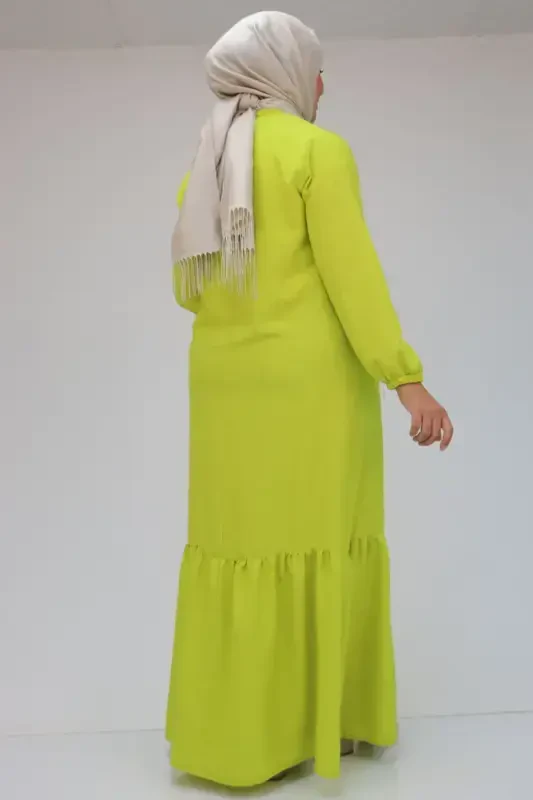 42027 Plus Size Skirt-Style Ruched Linen Dress - Olive Green - 3