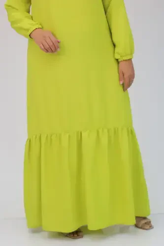 42027 Plus Size Skirt-Style Ruched Linen Dress - Olive Green - 5