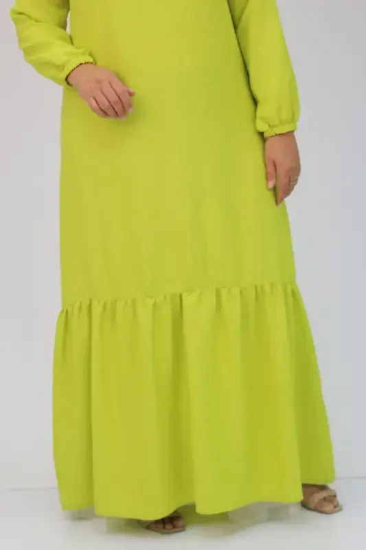 42027 Plus Size Skirt-Style Ruched Linen Dress - Olive Green - 5