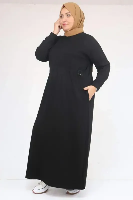 42032 Plus Size Elastic Waist Modal Dress - Black - 1