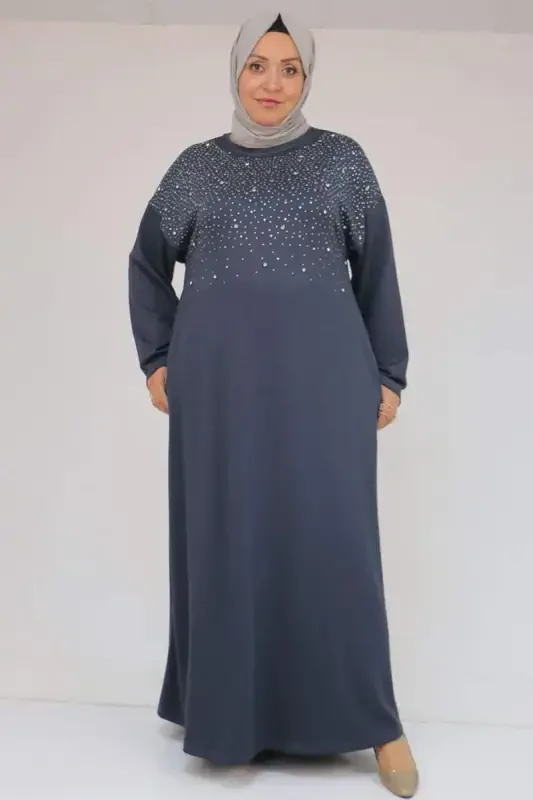 42033 Plus Size Modal Dress with Side Pockets - Anthracite - BÜYÜKBEDENIZ