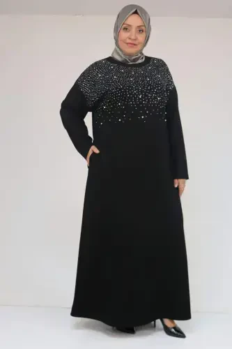 42033 Plus Size Modal Dress with Side Pockets - Black - 1
