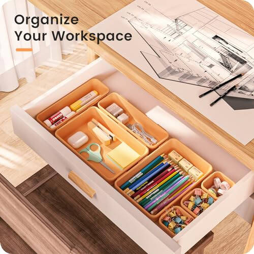 【42Pcs】【Orange】A-LUGEI Tool Box Organizer Tray Divider Set, Desk Drawer Organizer, Garage Organization and Storage Toolbox Accessories for Rolling Tool Chest Cart Cabinet Work Bench Small Parts - 2