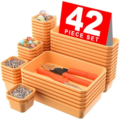 【42Pcs】【Orange】A-LUGEI Tool Box Organizer Tray Divider Set, Desk Drawer Organizer, Garage Organization and Storage Toolbox Accessories for Rolling Tool Chest Cart Cabinet Work Bench Small Parts - 7