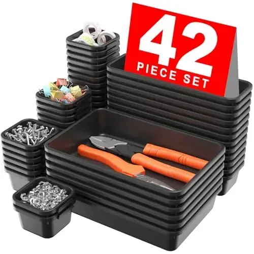 【42Pcs】【Orange】A-LUGEI Tool Box Organizer Tray Divider Set, Desk Drawer Organizer, Garage Organization and Storage Toolbox Accessories for Rolling Tool Chest Cart Cabinet Work Bench Small Parts - A-LuGei