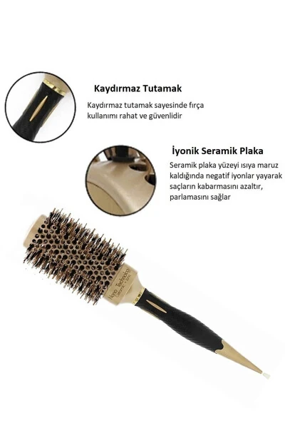 43 mm-Lom1143 Nano Teknoloji Seramik + İyonik Termal Fön Saç Fırçası, Doğal At Kılı Diş, Profesyonel-43 mm - 3