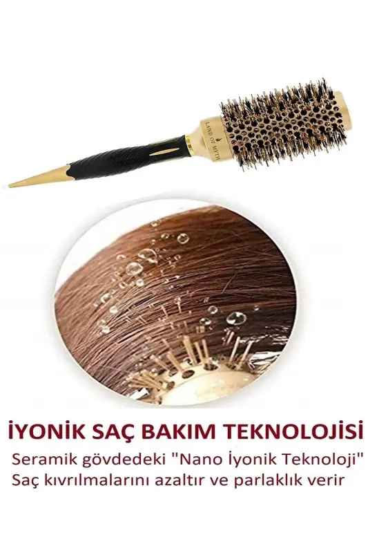 43 mm-Lom1143 Nano Teknoloji Seramik + İyonik Termal Fön Saç Fırçası, Doğal At Kılı Diş, Profesyonel - 43 mm - 4