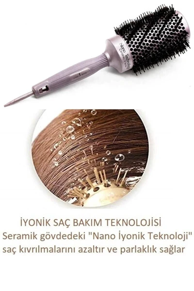 43 mm Nano Texnologiya Seramik + Ionli Termal Soch Cho'tkasi, Tabii Qil Tishlar, Professional Seri - 3