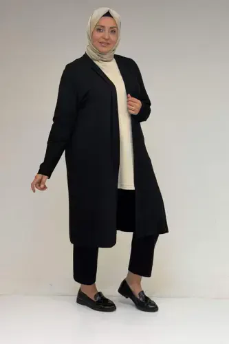 43008 Plus Size Knitted Jacket - Black - 1