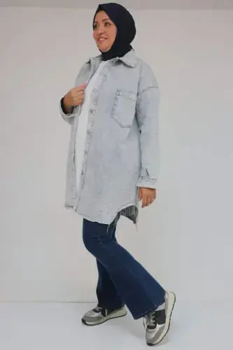 43009 Plus Size Men's Collar Denim Jacket - Gray - 1