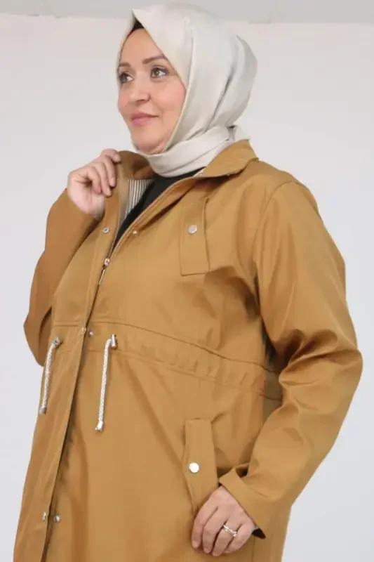 43054 Katta hajmli kamarli yo'lli bondit trench palto - Taba - 3