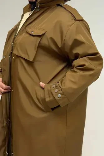 43061 Большой Размер С Капюшоном С Карманами На Молнии Куртка Бондит - Табак - 3