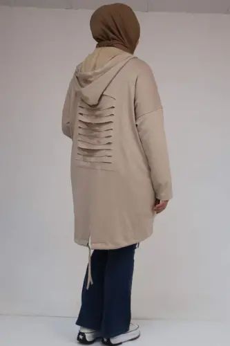 43068 Plus Size Skirt Oval Cut Modal Jacket - Beige - 3