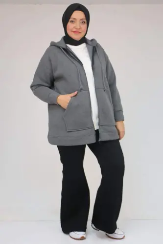 43069 Plus Size Skirt Ribbed Three Thread Jacket - Anthracite - 1