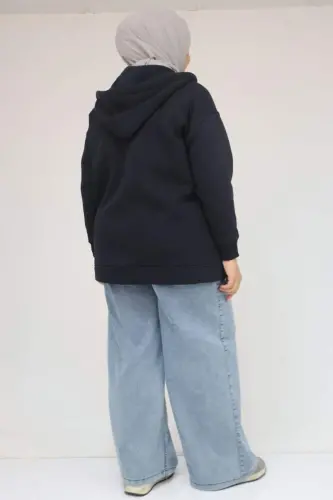 43069 Plus Size Skirt Ribbed Three Thread Jacket - Navy Blue - 3