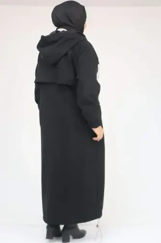 43082 Plus Size Skirt Baby Elastic Cashmere Coat - Black - 3