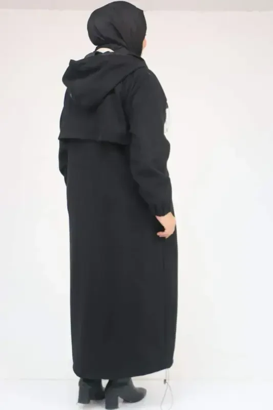 43082 Plus Size Skirt Baby Elastic Cashmere Coat - Black - 3